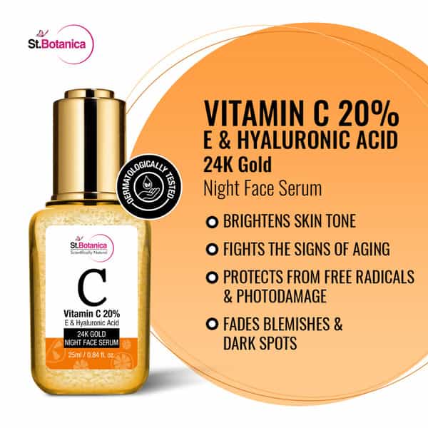 Stbotanica Vitamin C 20% | E & Hyaluronic Acid 24K Gold Night Face Serum - 25 Ml