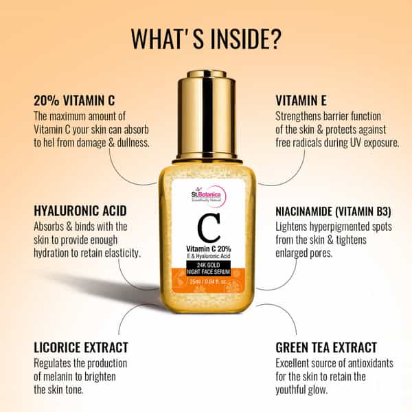 Stbotanica Vitamin C 20% | E & Hyaluronic Acid 24K Gold Night Face Serum - 25 Ml