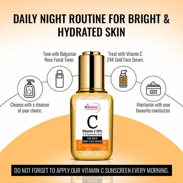 Stbotanica Vitamin C 20% | E & Hyaluronic Acid 24K Gold Night Face Serum - 25 Ml