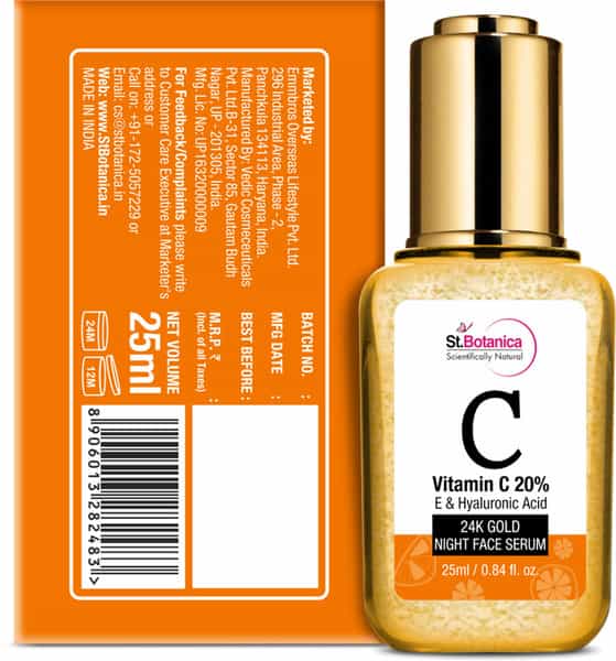 Stbotanica Vitamin C 20% | E & Hyaluronic Acid 24K Gold Night Face Serum - 25 Ml