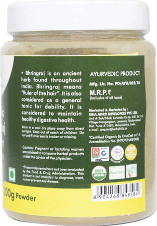 Grazing Meadows Organic Bhringraj Powder 200 Gmsfor Hair Growth Hair Health (Pack Of 4)