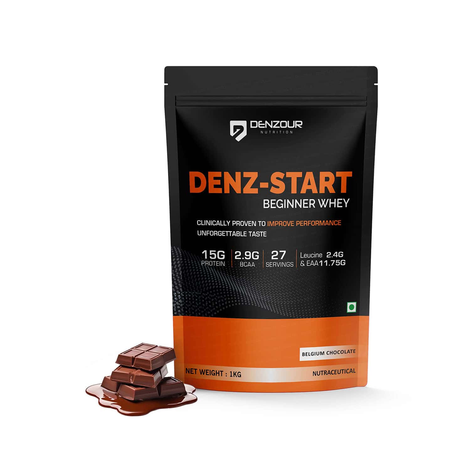 Denzour Nutrition Denz - Start Beginner's Whey Powder | For Men & Women - Belgium Chocolate | 1kg