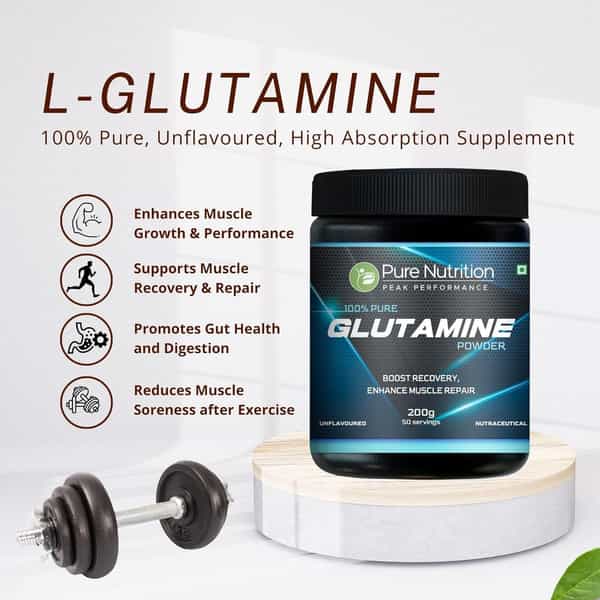Pure Nutrition Glutamine Powder | Post Workout Supplement Amino Acid|Unflavoured|25Mg Serving | 200G