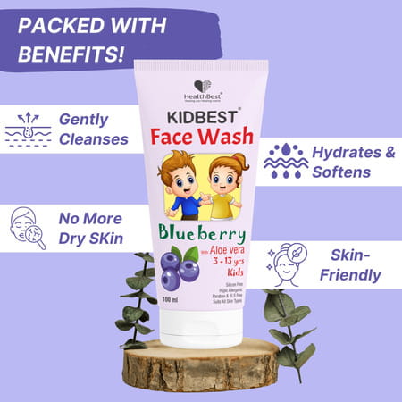 Healthbest Kids Blueberry Face Wash With Organic Blueberry Tear-Free | No Sls & Paraben - 100Ml