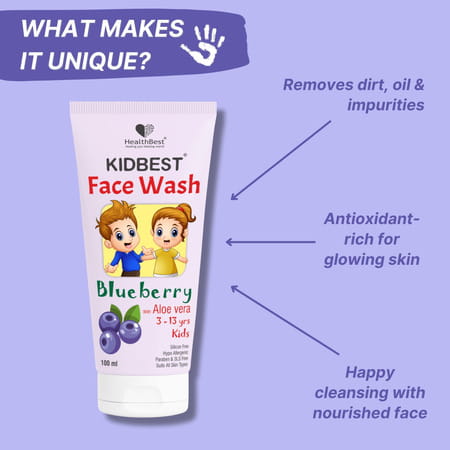 Healthbest Kids Blueberry Face Wash With Organic Blueberry Tear-Free | No Sls & Paraben - 100Ml