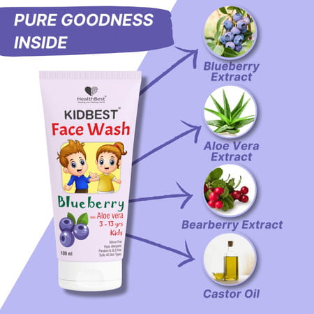 Healthbest Kids Blueberry Face Wash With Organic Blueberry Tear-Free | No Sls & Paraben - 100Ml