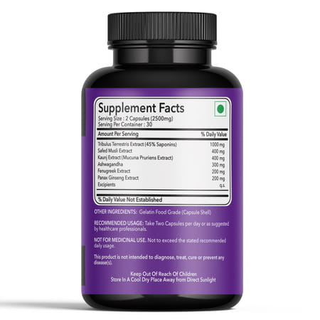 Fitness Veda Testosterone Supplement For Men | With Tribulus Terrestris & Safed Musli - 60n