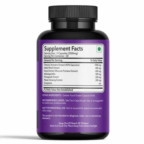 Fitness Veda Testosterone Supplement For Men | With Tribulus Terrestris & Safed Musli - 60N