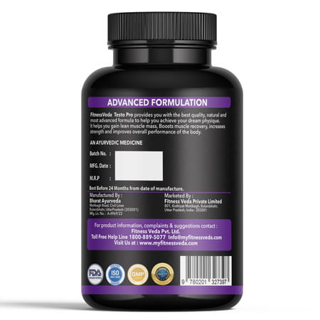 Fitness Veda Testosterone Supplement For Men | With Tribulus Terrestris & Safed Musli - 60n