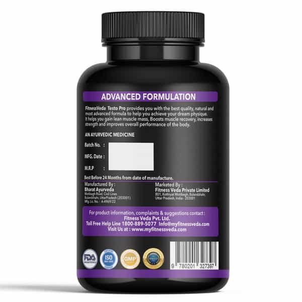 Fitness Veda Testosterone Supplement For Men | With Tribulus Terrestris & Safed Musli - 60N
