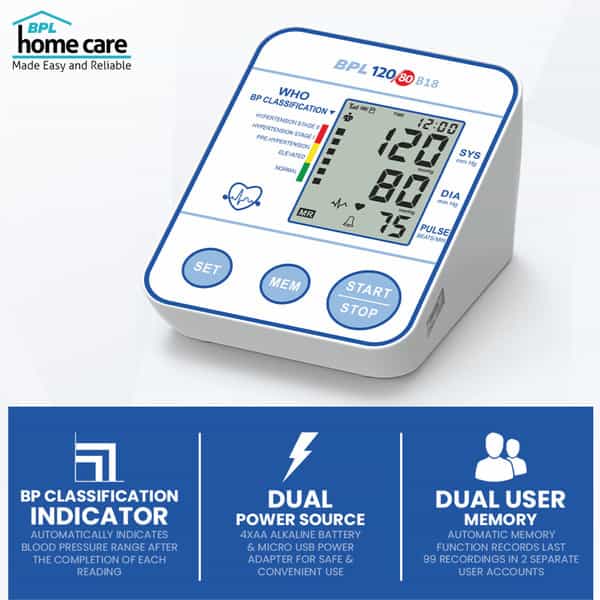 Bpl 120/80 B18 Digital Blood Pressure Monitor White - 1Pc