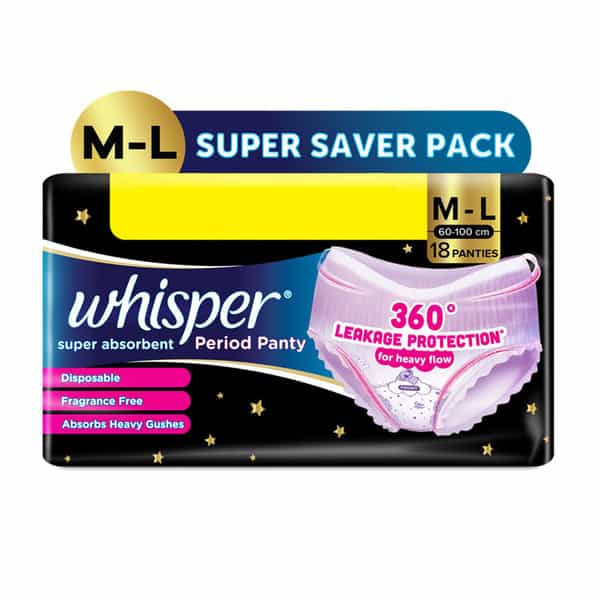 Whisper Super Absorbent Period Panty | M-L | 18 Pants