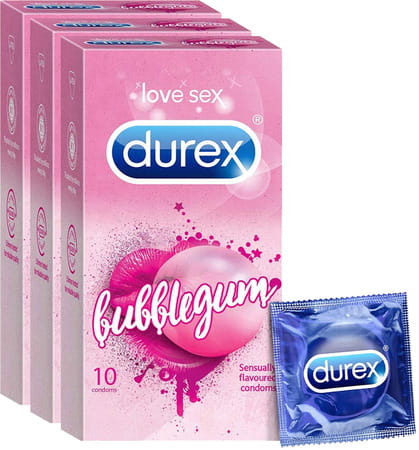 Durex Bubblegum Flavoured Condoms For Men - 10 Count (Pack Of 3)
