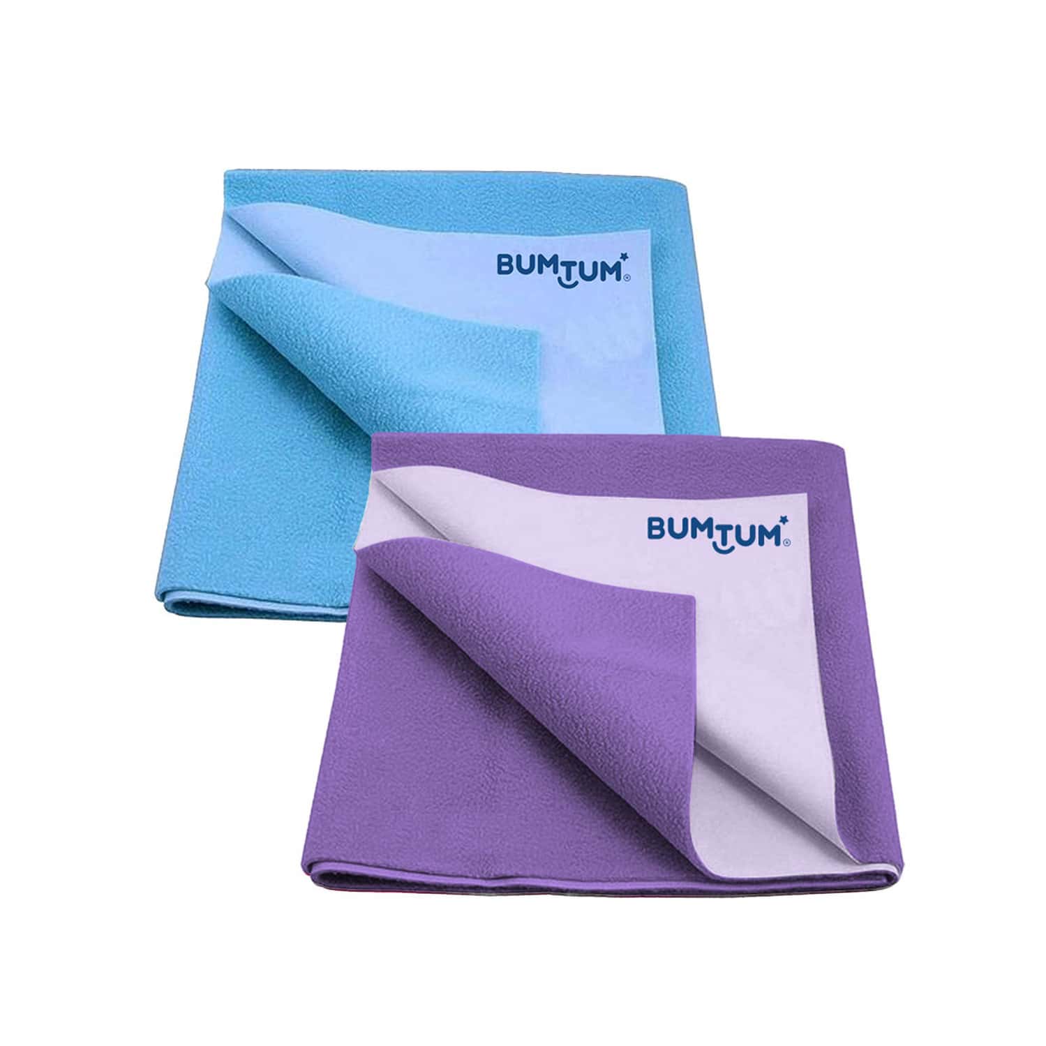 Bumtum Dry Sheet Leakproof Baby Bed Protector (Aqua Blue + Lilac Small Size 50*70cm|Pack Of 2)