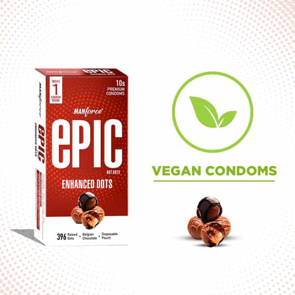 Manforce Epic Hot Dots Belgian Chocolate Flavour Premium Condoms Disposable Pouch 10'S