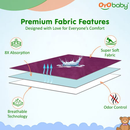 Oyo Baby Waterproof Bed Protector Baby Dry Sheet Large Rani Pink (100 Cm X 140 Cm)