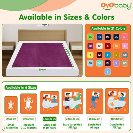Oyo Baby Waterproof Bed Protector Baby Dry Sheet Large Rani Pink (100 Cm X 140 Cm)