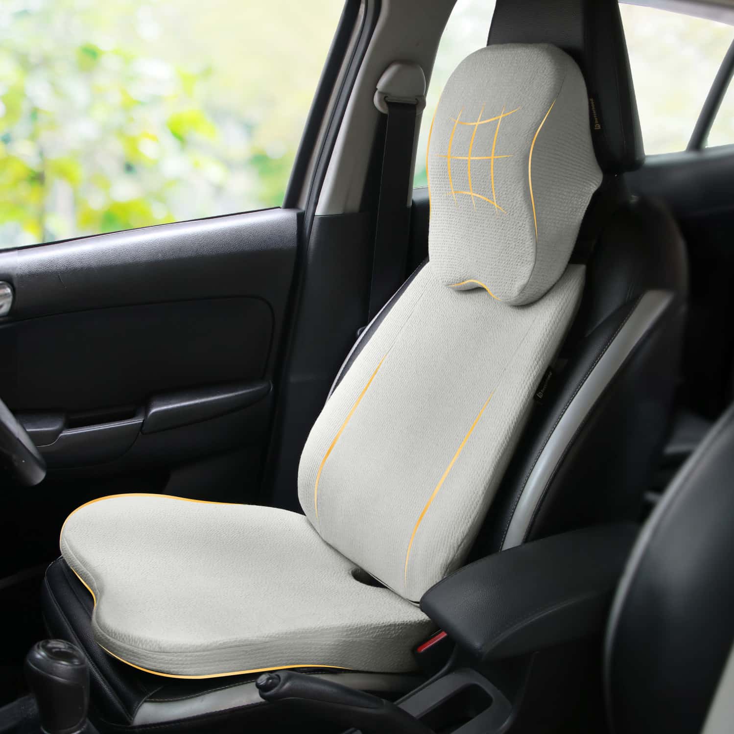 Betterhood Grey Memory Foam Ergonomic Neck Support | Lumbar Back Supoprt And Seat Cushion Combo Car