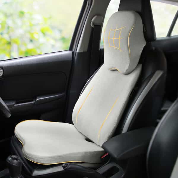 Betterhood Grey Memory Foam Ergonomic Neck Support | Lumbar Back Supoprt And Seat Cushion Combo Car