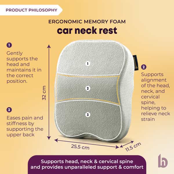 Betterhood Grey Memory Foam Ergonomic Neck Support | Lumbar Back Supoprt And Seat Cushion Combo Car