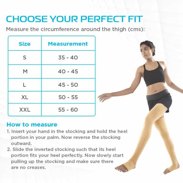 Vissco Varicose Vein Stockings For Leg Compression To Improve Blood Circulation- Medium (Beige)