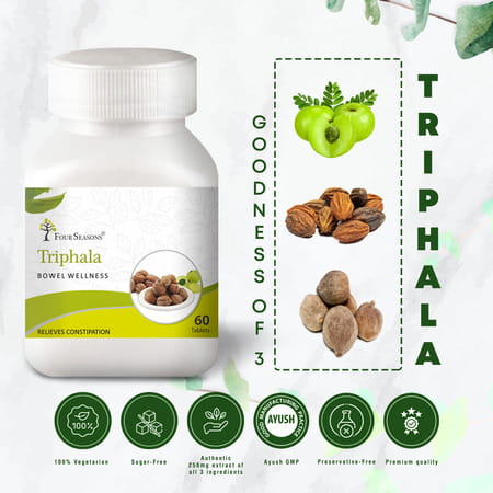 Four Seasons Triphala Tablets - 60Tabs | Supports Bowel Wellness | Relieves Constipation (Pack Of 2)