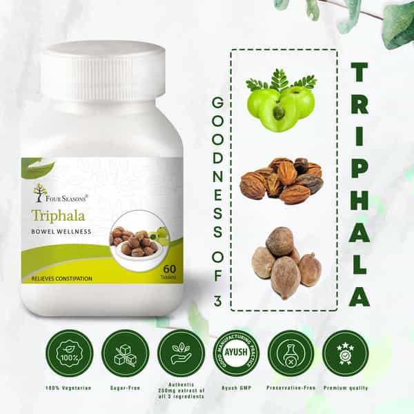 Four Seasons Triphala Tablets - 60Tabs | Supports Bowel Wellness | Relieves Constipation (Pack Of 2)