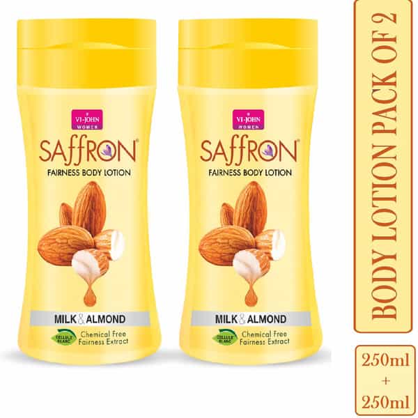 Vi-John Saffron Fliptop Milk Almond Fairnes Body Lotion For Men & Women 250Ml Pack Of 2