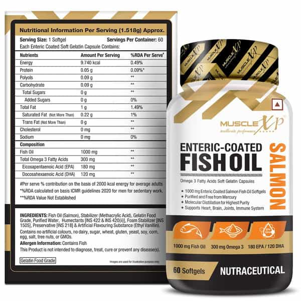 Musclexp Enteric Coated Salmon Fish Oil 1000Mg | 300Mg Omega 3- 60 Softgels