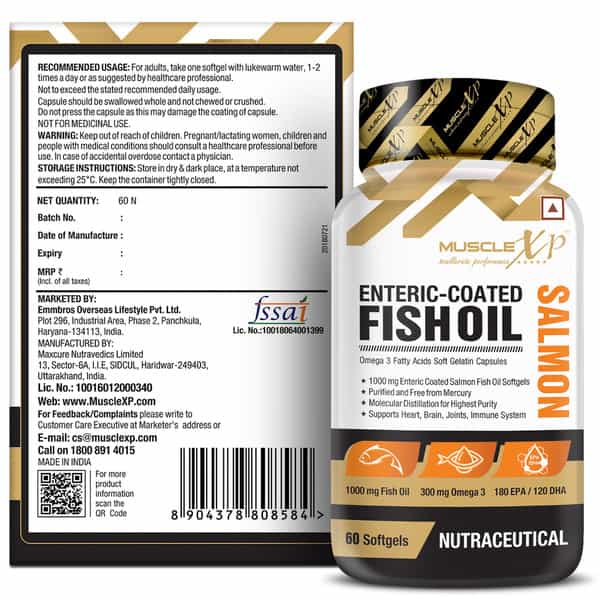 Musclexp Enteric Coated Salmon Fish Oil 1000Mg | 300Mg Omega 3- 60 Softgels