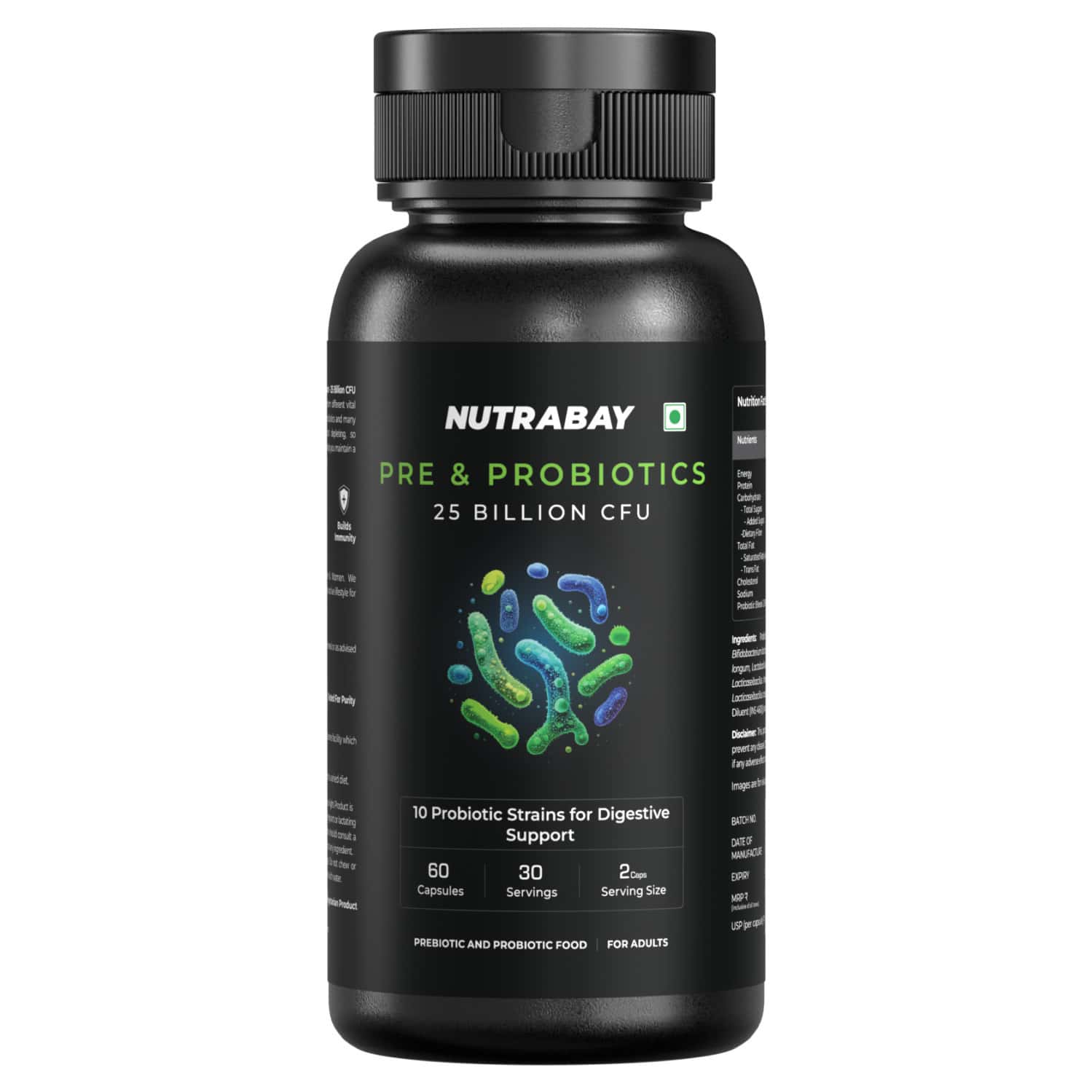 Nutrabay Wellness Pre & Probiotic Digestive Support 25 Billion Cfus - 60 Veg Capsules