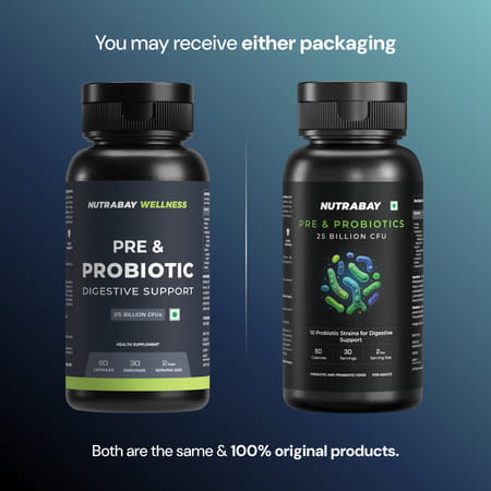 Nutrabay Wellness Pre & Probiotic Digestive Support 25 Billion Cfus - 60 Veg Capsules