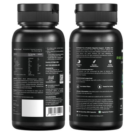 Nutrabay Wellness Pre & Probiotic Digestive Support 25 Billion Cfus - 60 Veg Capsules