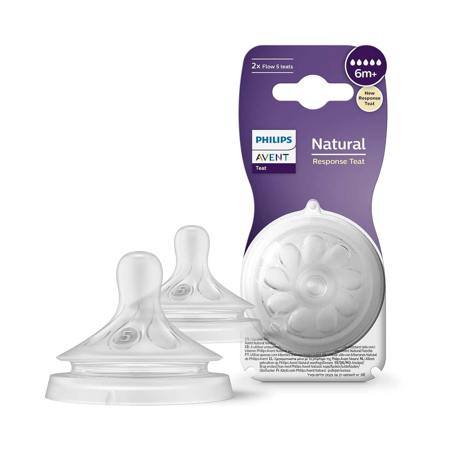 Philips Avent Natural Response Bottle Teat - 2 X Baby Bottle Flow 5 Teats | 6m+ (model Scy965/02)