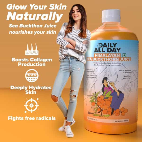 Daily All Day Himalayan Sea Buckthorn Berry Pulp Concentrated Juice 500 Ml X 2