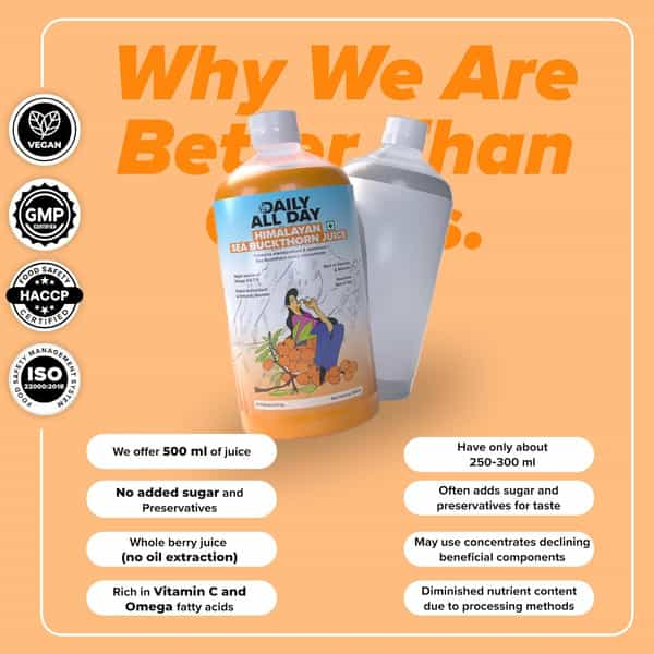 Daily All Day Himalayan Sea Buckthorn Berry Pulp Concentrated Juice 500 Ml X 2
