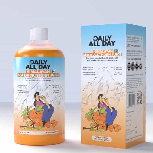 Daily All Day Himalayan Sea Buckthorn Berry Pulp Concentrated Juice 500 Ml X 2