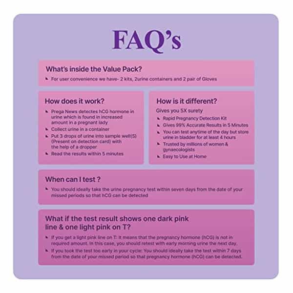 Prega News Value Pack( 2 Gloves + 2 Urine Containers + 2 Pregnancy Test Kits ) | Pack Of 4