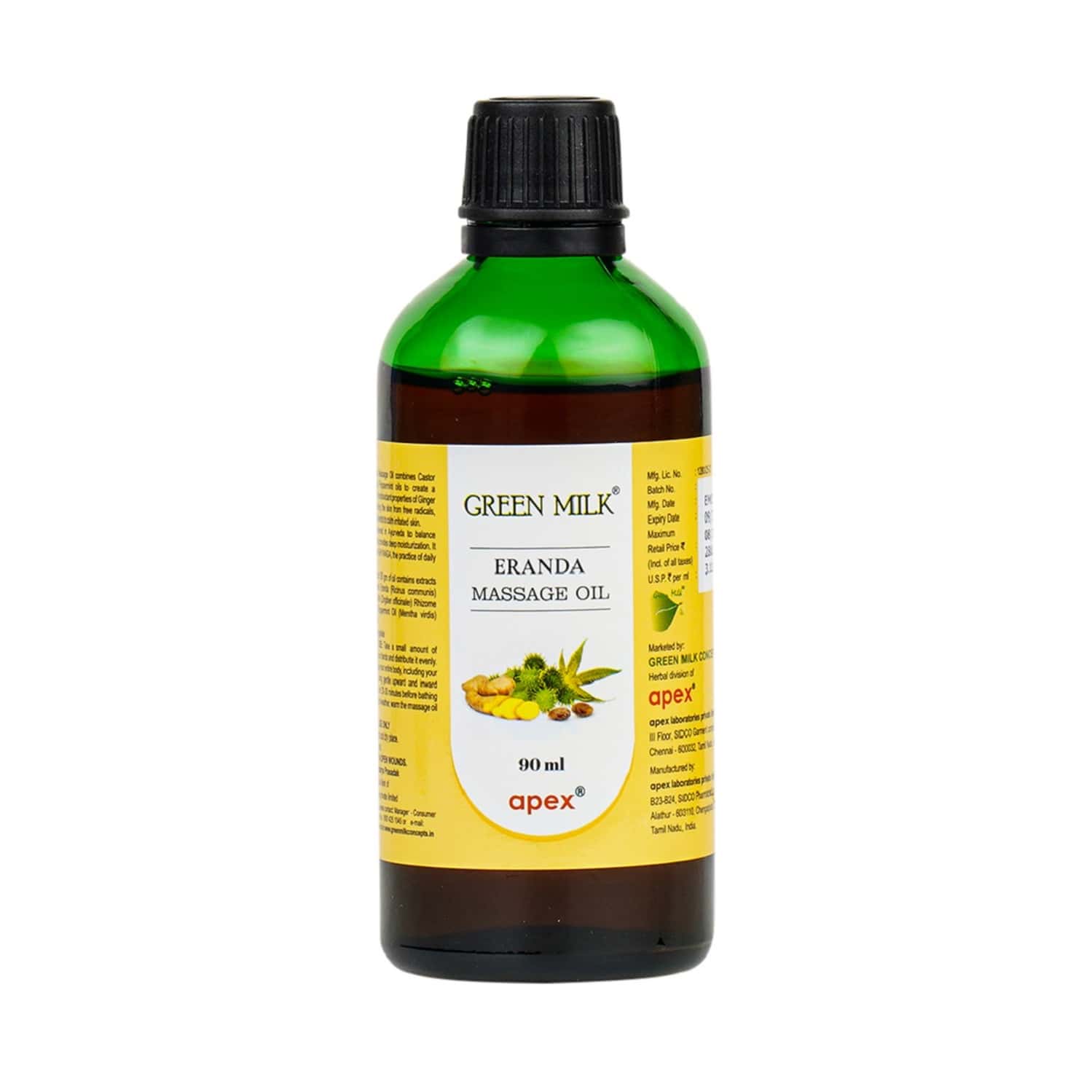 Green Milk Eranda Massage Oil For Moisturising | Relaxation & Skin Care | 90 Ml