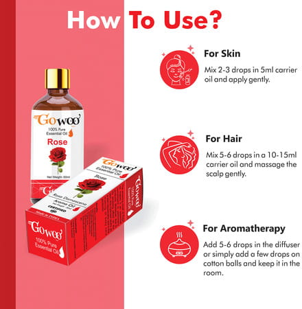 Go Woo 100% Pure Rose Oil For Anti Stress Skin Glow Aromatherapy 50 Ml