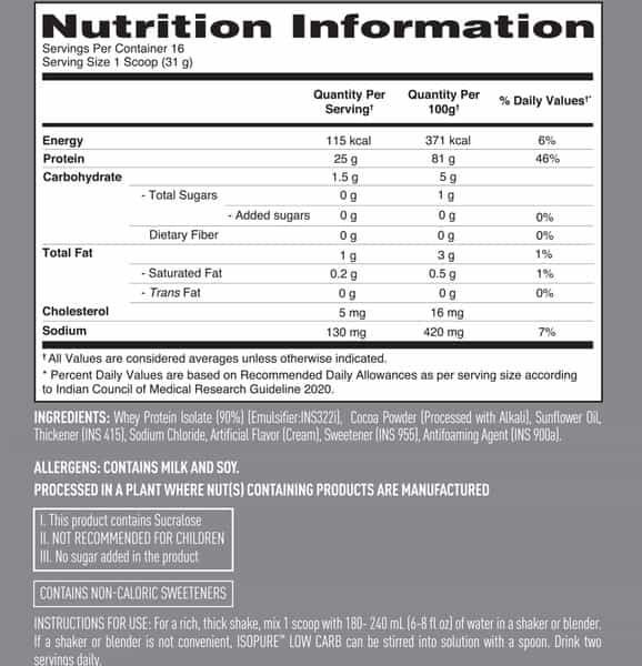 Isopure Low Carb Whey Protein Isolate Powder 1.10 Lbs 500G (Dutch Chocolate)