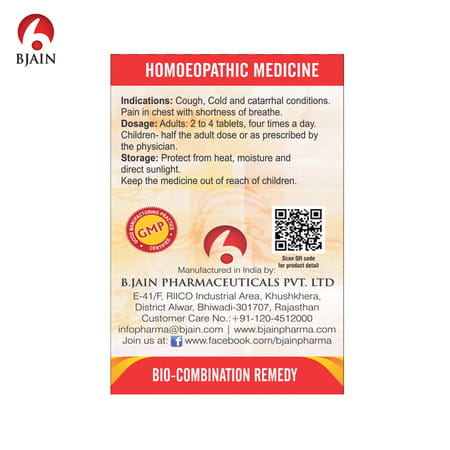 Bjain Bio Combination No. 06 Tablets 25G | Supports Cough | Cold & Chest Congestion Relief