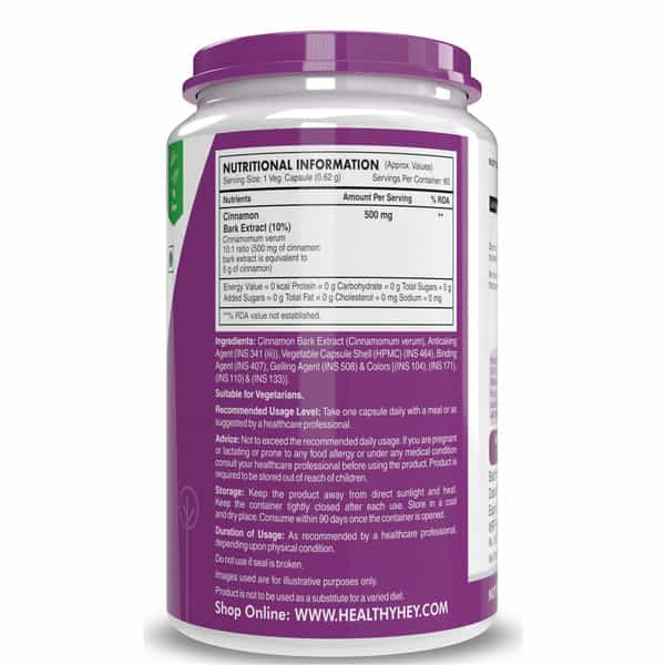Healthyhey Cinnamon Extract 10:1 -Support Healthy Glucose Levels -60 Veg. Caps