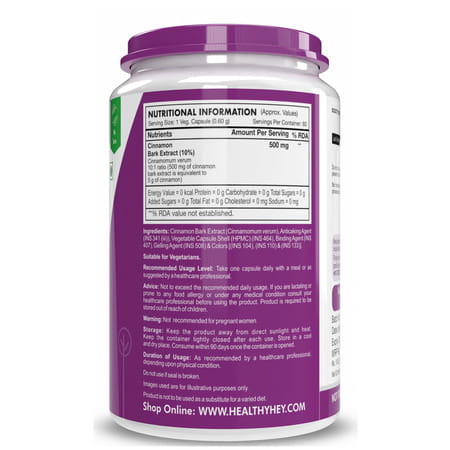 Healthyhey Cinnamon Extract 10:1 -Support Healthy Glucose Levels -60 Veg. Caps
