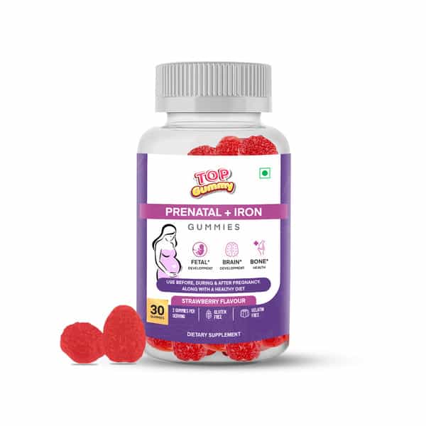 Top Gummy Prenatal + Iron With Vitamin B6 | B12 & Folic Acid | 30 Gummies (Strawberry Flavour)