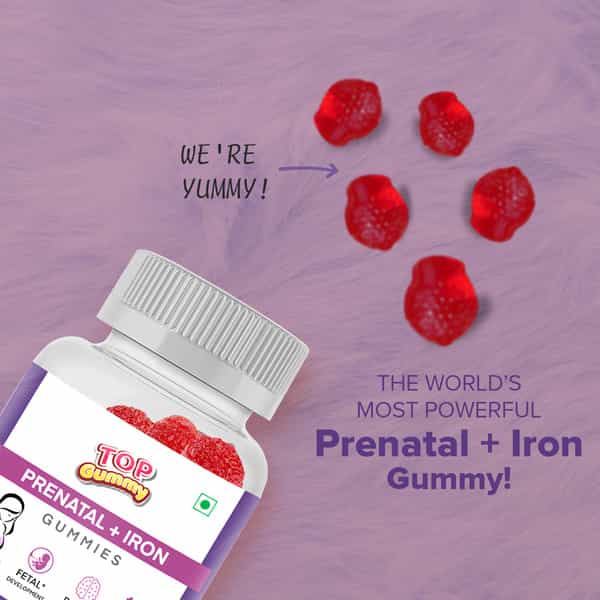 Top Gummy Prenatal + Iron With Vitamin B6 | B12 & Folic Acid | 30 Gummies (Strawberry Flavour)