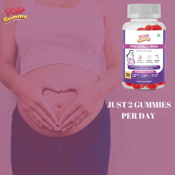 Top Gummy Prenatal + Iron With Vitamin B6 | B12 & Folic Acid | 30 Gummies (Strawberry Flavour)