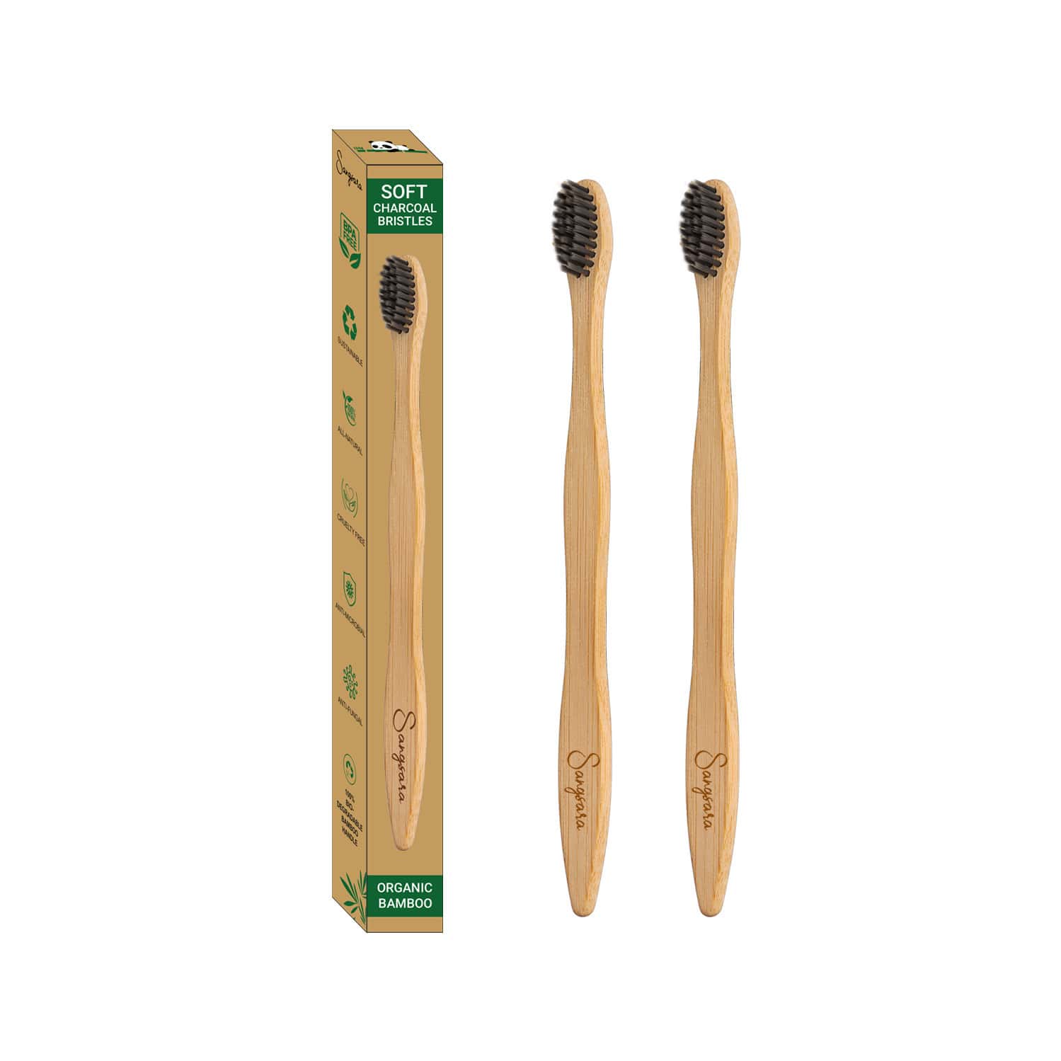 Sangsara By Dr. Odin Bamboo Toothbrush 100% Biodegradable Natural Black Pack Of 2