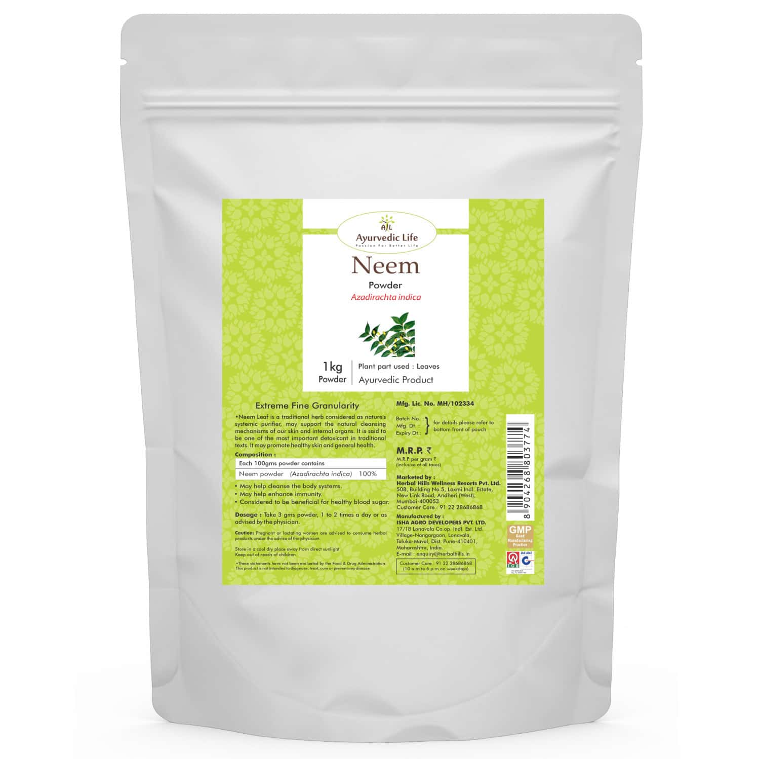 Ayurvedic Life Neem Patra Powder - 1 Kg Value Pack Of 4