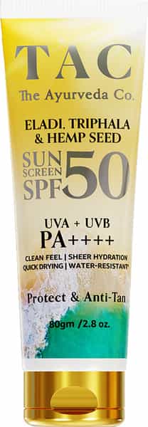 Tac - The Ayurveda Co.eladi | Triphala & Hemp Seed Spf 50 Sunscreen -80Gm